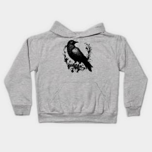 Black Raven on the tree Kids Hoodie